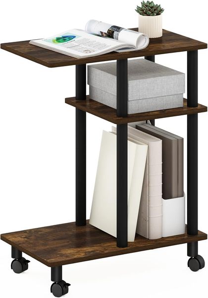 Furinno 18134APBK U Form Sofa Beistelltisch mit Rollen, Holzwerkstoff, Bernsteinkiefer/Schwarz, 29. 5 (D) x 50 (W) x 62. 7 (H) cm