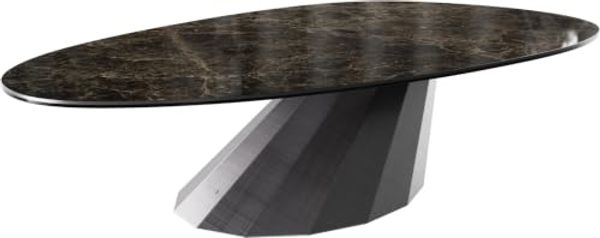 Couchtisch Edge Oval 140x75 cm Keramik Emperador Extra Lucidato Dunkelbraun Parabi Metallic Silber