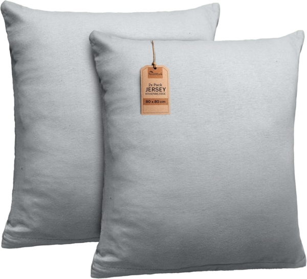 NatureMark 2er Pack Jersey Kissenbezug Kissenhülle Kissenbezüge Seitenschläferkissen Nackenkissen viele Größen und Farben ÖKO-TEX (80x80 cm, Silber grau)