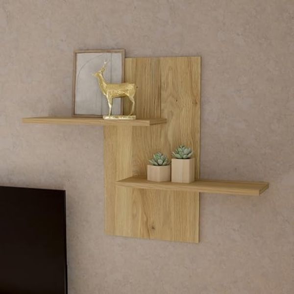 Forte BACCIO Wandregal 100, modernes Wandpaneel mit Ablage, Holzwerkstoff, Mauvella Eiche Holzdekor, 104,8 cm breit x 80 cm hoch x 21,9 cm tief