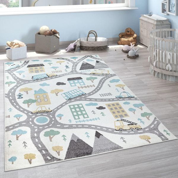 Paco Home Kinderteppich Nino 885, rechteckig, Höhe: 13 mm, Kurzflor, Straßen-Spiel-Teppich, Kinderzimmer