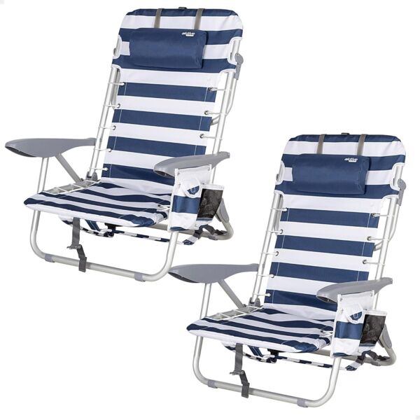 AKTIVE Set mit 2 Klappstühlen mit Mehreren Positionen für Strand, Garten, Terrasse oder Camping, Marinera, 4 Positionen, 50 x 45 x 76 cm, inklusive Tasche, Kippschutz, belastbar 110 kg, Tragegriffe