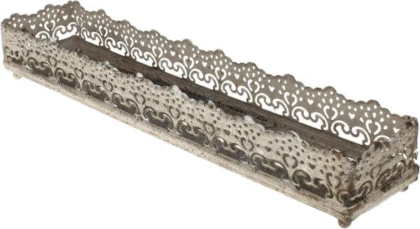 Macosa Home Dekotablett Dekotablett Vintage Grau 35 cm Metall Tablett Dekoschale (Blumenschale Metallschale, Dekoschale Aufbewahrung), rechteckig Tischdeko antik Tablett Deko-Schale