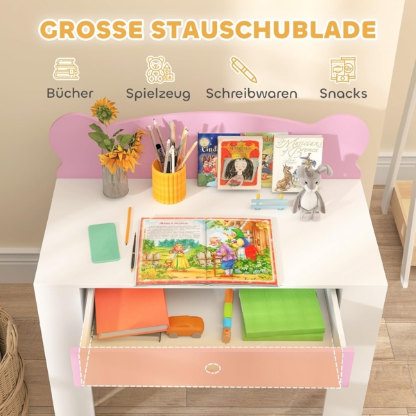 AIYAPLAY Kindertisch mit Tischplatte & Schublade, Bärenform (Kinderschreibtisch Set, 2-St, Kinder Schreibtisch und Stuhl), Jugendschreibtisch für Jungs & Mädchen Rosa Bild 4