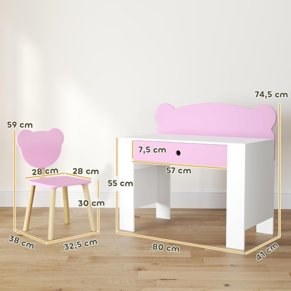 AIYAPLAY Kindertisch mit Tischplatte & Schublade, Bärenform (Kinderschreibtisch Set, 2-St, Kinder Schreibtisch und Stuhl), Jugendschreibtisch für Jungs & Mädchen Rosa Bild 7