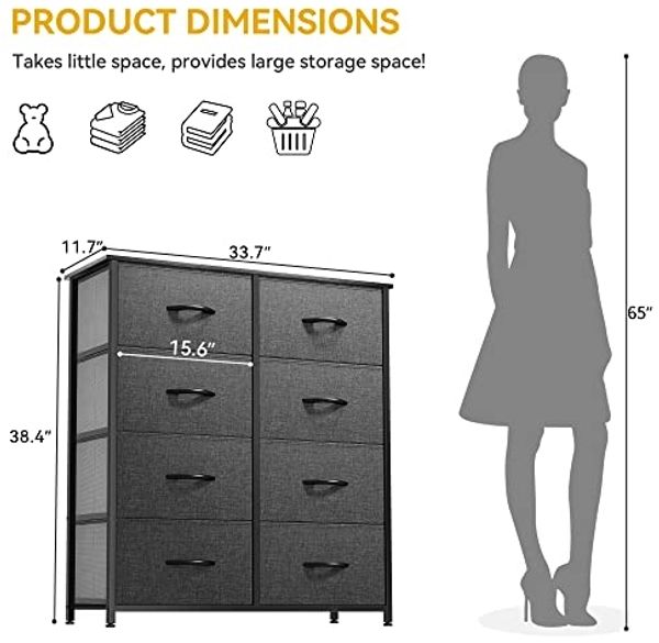 YITAHOME Kommode,Kommode mit 8 Schubladen,Schrank,Stoffschubladen mit Griffen,Metallgestell,Dauerhaft,Schwarz Grau Bild 3