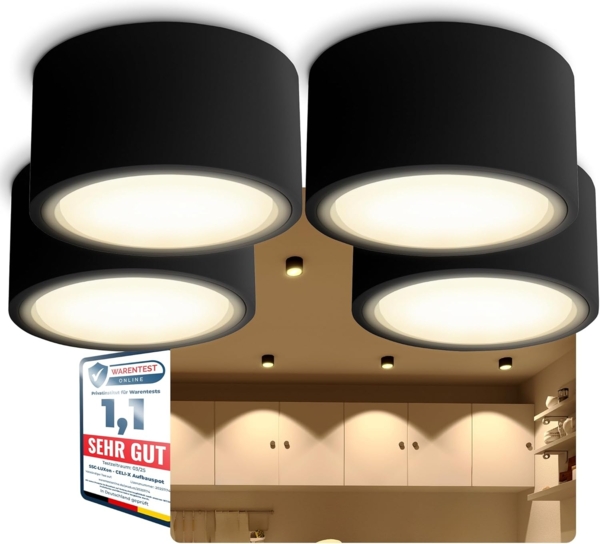 SSC-LUXon LED Aufbaustrahler Flacher LED Aufbaustrahler CELI-X in rund schwarz pulverbeschichtet, Warmweiß