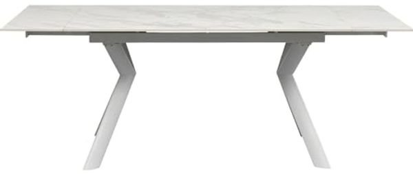 Kare Design Tisch Xenia, Weiß, Ausziehtisch, Pflegeleicht, von 140cm bis 200cm auziehbar, 4-8 Personen, Esszimmertisch, lackierte Steinplatte, 76 x 140 x 80 cm (H/B/T)