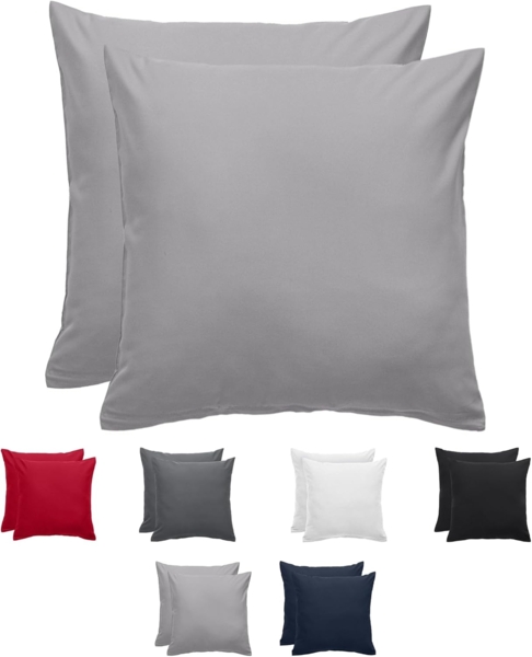 Komfortec Kissenbezug 40x40 2er Set - 100% Mikrofaser, Weich & Atmungsaktiv, mit Reißverschluss - Kopfkissenbezug - Waschbar & Pflegeleicht - Grau