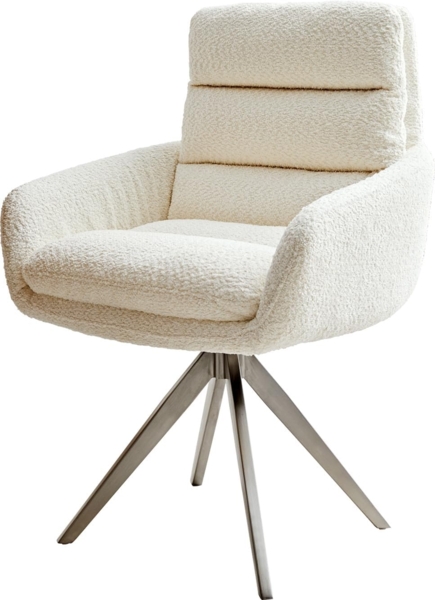 Esszimmerstuhl Abelia-Flex mit Armlehnen Bouclé Weiß Kreuzgestell kantig Edelstahl