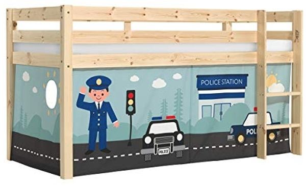 Vipack 'Pino' Halbhochbett 90x200 cm, natur, Kiefer massiv, mit Textilset 'Police' Bild 3