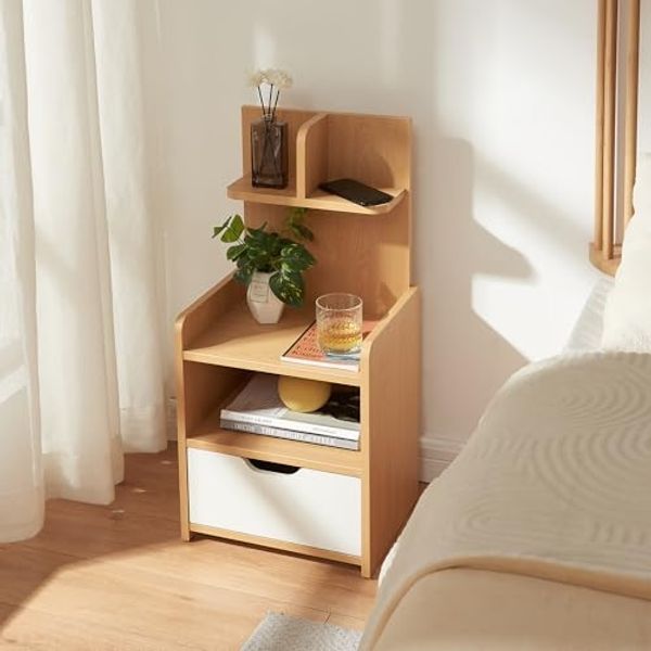 Nachttisch Bordkak mit Regal 75x35x30 cm Eicheoptik/Weiß [en. casa]