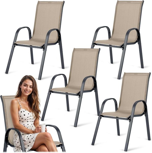 Sofotel Gartenstühle Gartensessel Set 4 Stück Textil Metall Stabil Bequem Garten Balkon Belastbar bis 120 kg Beige
