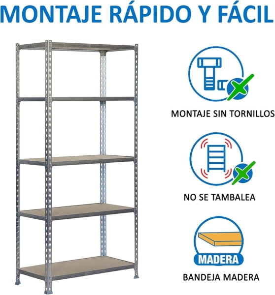 Simonrack Schwerlastregal, Lagerregal, 200 x 120 x 30 cm, Metallregal, Kellerregal, Biegestelle 200 kg, 5 Holzfachböden, Verzinkt/Holz - Maderclick Bild 5