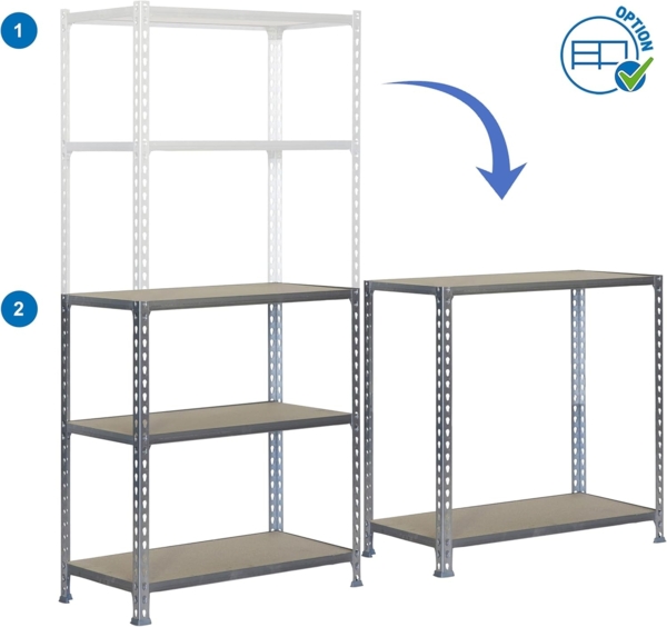 Simonrack Schwerlastregal, Lagerregal, 200 x 120 x 30 cm, Metallregal, Kellerregal, Biegestelle 200 kg, 5 Holzfachböden, Verzinkt/Holz - Maderclick Bild 8