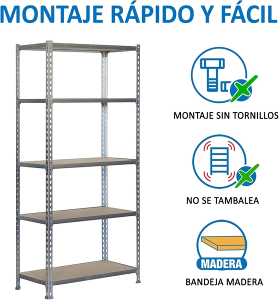 Simonrack Schwerlastregal, Lagerregal, 200 x 120 x 30 cm, Metallregal, Kellerregal, Biegestelle 200 kg, 5 Holzfachböden, Verzinkt/Holz - Maderclick Bild 4