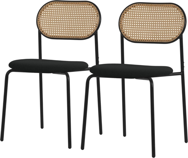 ML-DESIGN Stuhl Esszimmerstühle Rattanstuhl Polsterstühle Akzentstühle für Esszimmer (2 St), Schwarz Esstischstühle mit Rückenlehne aus Rattan 2er Set Küchenstuhl