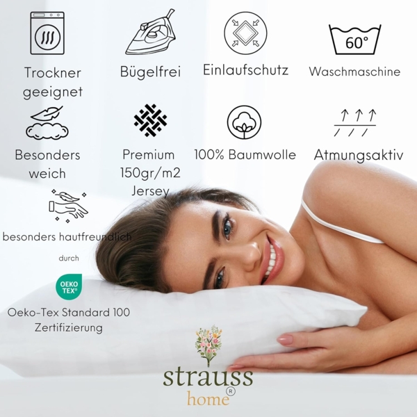 Strauss Home Spannbettlaken Premium, Gummizug: Rundumgummi, 150gr/m2 Premium Jersey 100% Baumwolle Bild 5