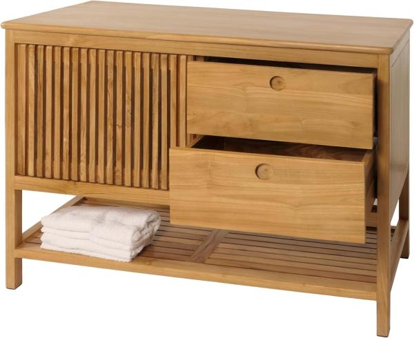 Teak-Waschbeckenunterschrank HWC-M70, Waschtisch Schrank, hochwertiges B-Grade-Teak (Kernholz, 20-30 Jahre), 81x106x55cm