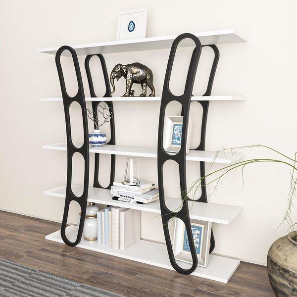 Stylish Bookshelf, 120 x 120 x 25 cm, White & Black | 100% Melamine Coated Particle Board, 18 mm Thick | Modern Design for Home & Office