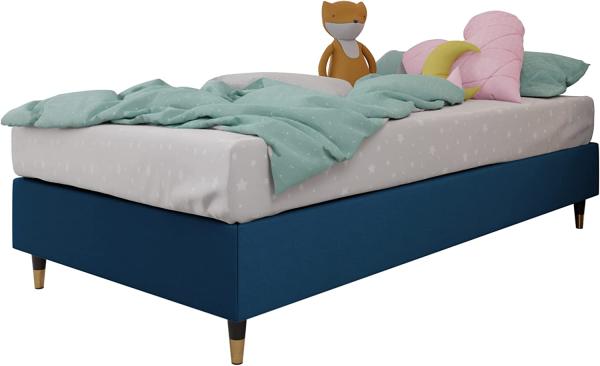 Boxspringbett Sauro Gold für Wandpaneel, Blau, 90 x 200 cm