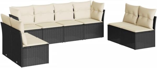 vidaXL 8-tlg. Garten-Sofagarnitur mit Kissen Schwarz Poly Rattan 3217446