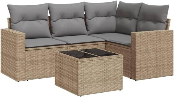 vidaXL 5-tlg. Garten-Sofagarnitur mit Kissen Beige Poly Rattan 3251256