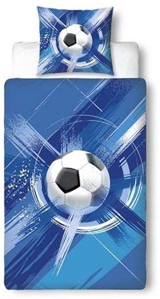 MTOnlinehandel Bettwäsche Fußball in 135x200 + 80x80 cm • Geschenkidee für Kinder, Mikrofaser, 2 teilig, Wende-Motiv Fußball
