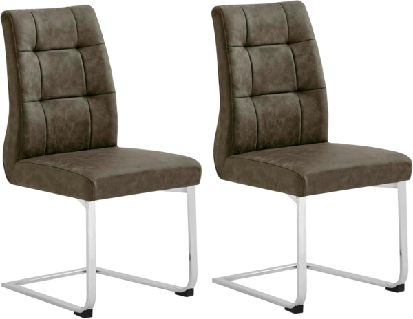 byLIVING 2er Set Schwingstuhl MARLEN XXL / Schwinger in Braun im Vintage Look / Gestell verchromt / Küchenstühle / Esszimmerstühle / Polsterstuhl / Stühle / 47 x 96 x 62 cm (BxHxT)