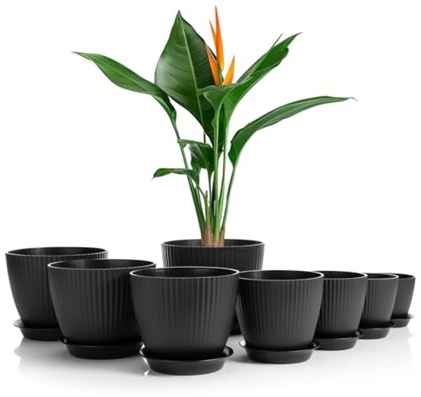 BigDean 8er Blumentopf Set Pflanzentopf mit Untersetzer Anthrazit