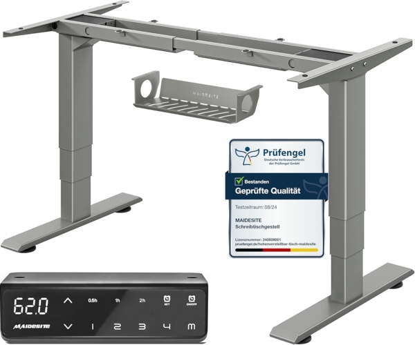 MAIDeSITe höhenverstellbarer elektrisher Schreibtisch mit 2 starken Motoren, höhenverstellbares tischgestell 3 teiligen Beinen sowie auch 4 Memory-Steuerung und Kollisionschutz Funktion(Grau)