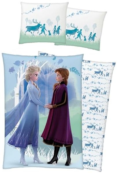BERONAGE Kinderbettwäsche Frozen Die Eiskönigin Believe Bettwäsche Biber / Flanell Elsa Anna, 100% Baumwolle, 2 teilig, 135x200 + 80x80 cm