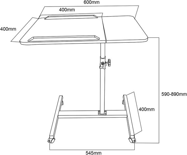 Maclean Mobiler Laptop-Tisch | Höhenverstellbar 59–89 cm | Neigbare Doppelplatte bis 90° | Rollbar mit Bremse | Belastbar bis 30 kg | Ergonomischer Computertisch (Schwarz) Bild 3