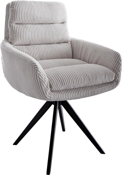 Esszimmerstuhl Abelia-Flex mit Armlehnen Cord Silbergrau Kreuzgestell kantig Schwarz