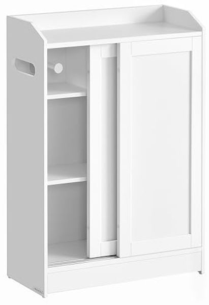 Vasagle Badezimmerschrank, Badschrank platzsparend, Toilettenrollenhalter, Toilettenbürstenhalter, Schiebetüren, verstellbare Einlegeböden, neben der Toilette, 20 x 60 x 80 cm, wolkenweiß BBC752W01