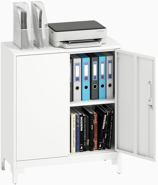 HOMCOM Aktenschrank Abschließbar Mehrzweckschrank mit 2 Ebenen, 2 Türen (Metallschrank, 1-St, Aufbewahrungsschrank) Allzweckschrank 80 x 35 x 91 cm Weiß