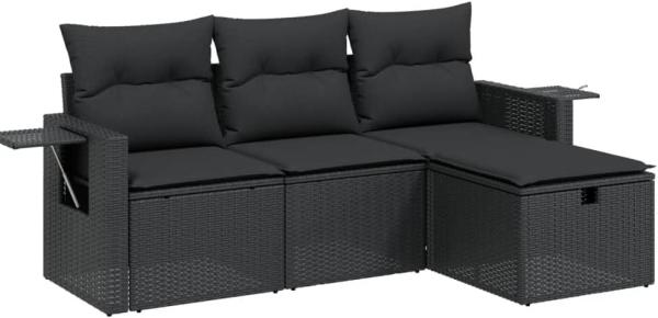 vidaXL 4-tlg. Garten-Sofagarnitur mit Kissen Schwarz Poly Rattan 3263751