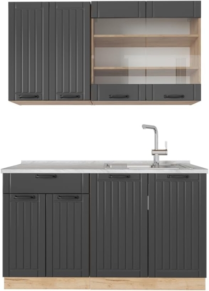 Singleküche Fame-Line Dunkelgrau 140 cm , AP Marmor Vicco