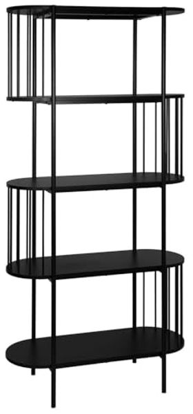 Bücherregal Adelina / 300.001735, Holzwerkstoff, Stahl, Schwarz, 80 x 172 x 34 cm