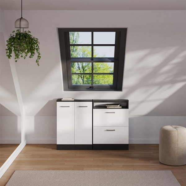 Dachschrägenschrank-Set Rion Weiß Hochglanz/Anthrazit 2er Set Vicco Bild 2