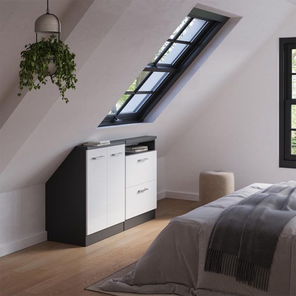 Dachschrägenschrank-Set Rion Weiß Hochglanz/Anthrazit 2er Set Vicco Bild 6