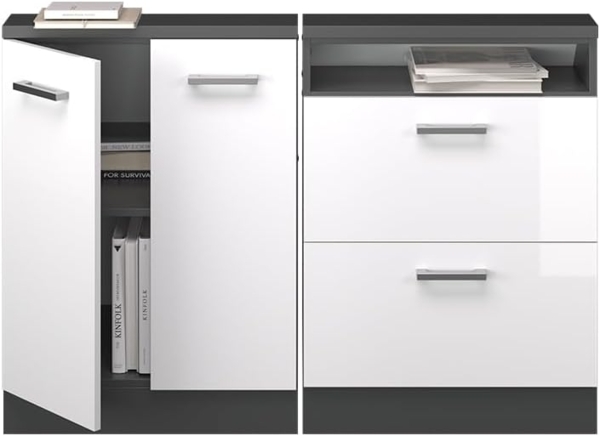 Dachschrägenschrank-Set Rion Weiß Hochglanz/Anthrazit 2er Set Vicco Bild 8