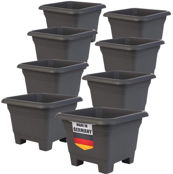 SUSTANIA Blumentopf Pflanzkübel mit Standfüßen (8er Set 38x38x28 cm), Anthrazit Pflanztopf eckig