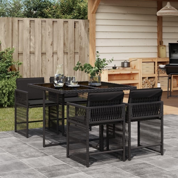 vidaXL 5-tlg. Garten-Essgruppe mit Kissen Schwarz Poly Rattan 3211615 Bild 2