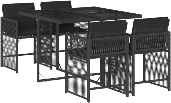 vidaXL 5-tlg. Garten-Essgruppe mit Kissen Schwarz Poly Rattan 3211615 Bild 1