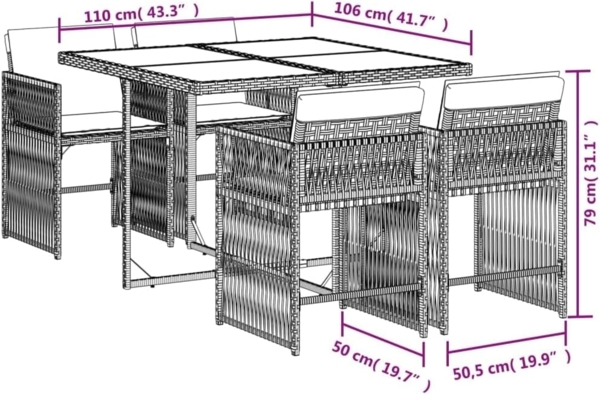 vidaXL 5-tlg. Garten-Essgruppe mit Kissen Schwarz Poly Rattan 3211615 Bild 3