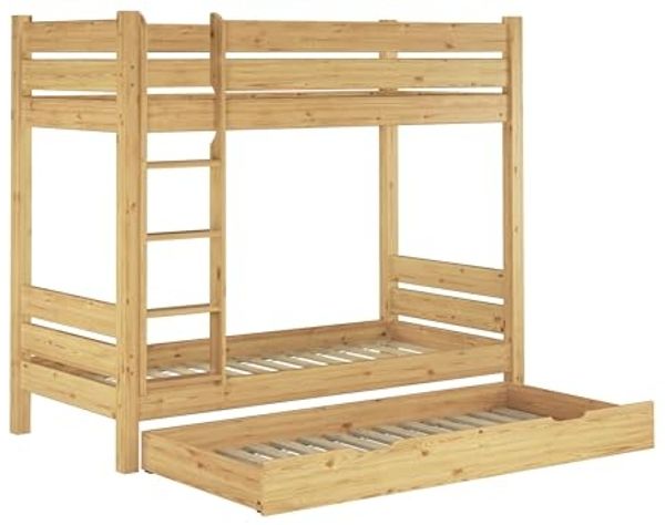 Erst-Holz Etagenbett 90x200 mit Rollrosten, Nische 80 Gästebettkasten