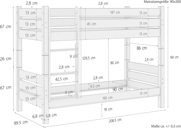 Erst-Holz Etagenbett 90x200 mit Rollrosten, Nische 80 Gästebettkasten Bild 2