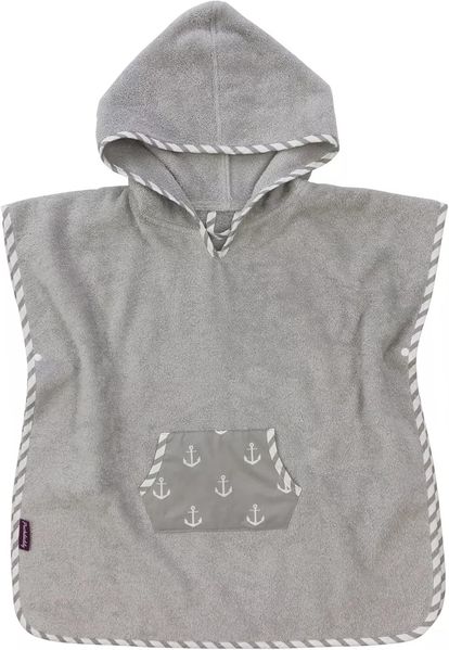 Puckdaddy Badeponcho Greta 57x84 cm Baby Poncho mit Kapuze Anker Motiv in Grau