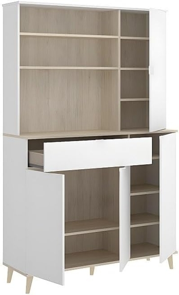 Vente-unique - Küchenschrank mit 4 Türen, 1 Schublade & 3 Ablagen - Weiß & Eichefarben - WAJDI Bild 6